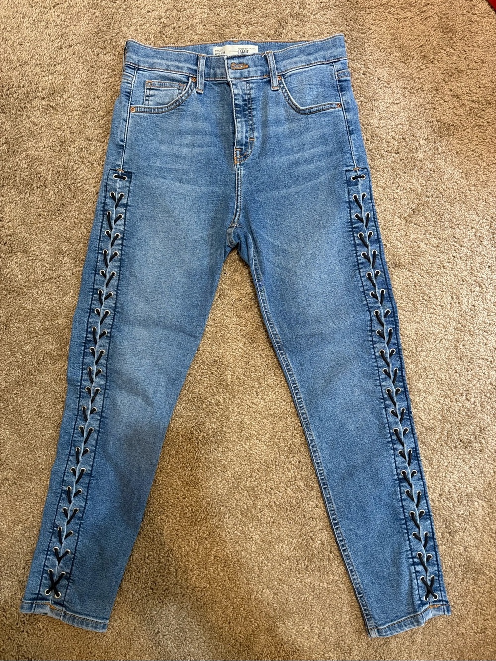 Topshop Petite Blue Skinny Jamie Jeans with Side Lace-Up Detail